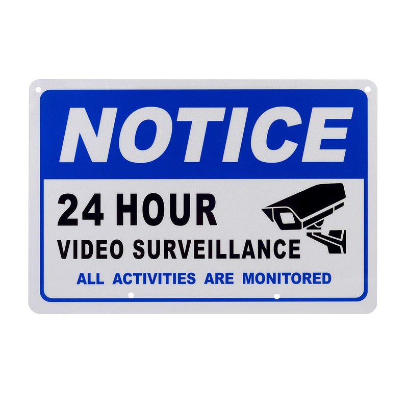 Kichwit 24 Hour Video Surveillance Sign with Metal Stakes, Aluminum Yard Sign, 11.8" x 7.9" - Image 2